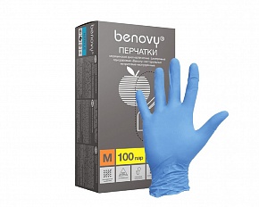 Перчатки Benovy нитриловые смотровые нестерильные текстурированные голубые, L, уп.200 шт.																														